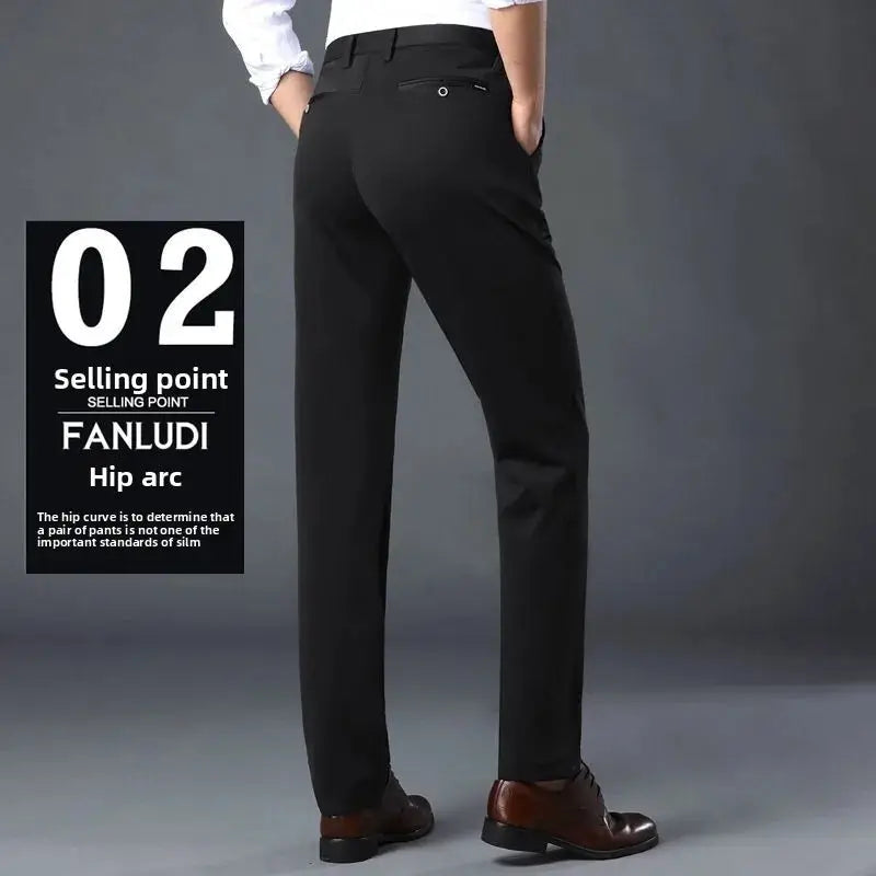 Men's elastic waist dress pants, black wrinkle-resistant slim-fit office trousers by Simples Market