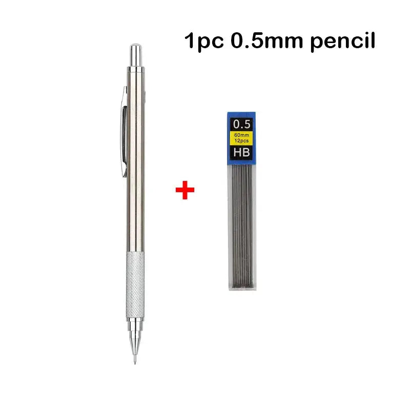Mechanical pencil set by Simples Market, full-metal body with 0.5mm HB lead and refill pack