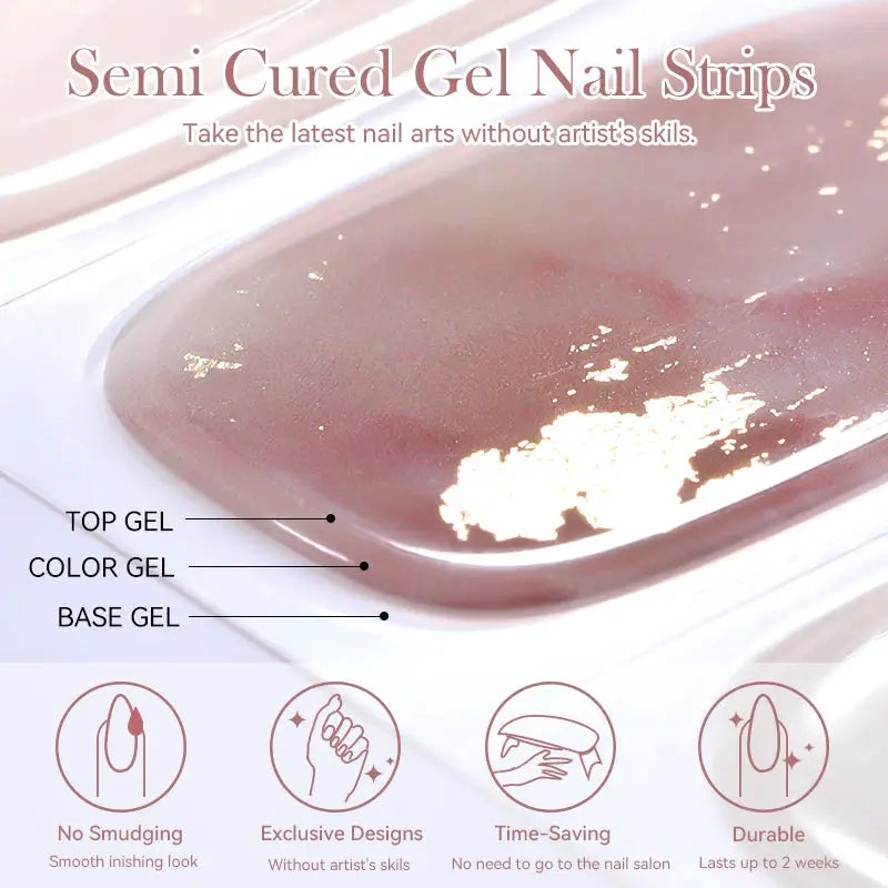 Simples Market Gradient Auroras semi-cured gel nail strips; sparkly pink-brown gradient for UV/LED nails