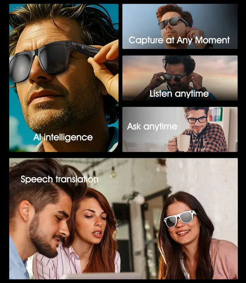 NovaVision 4K AI Smart Glasses With 800W Pixel Camera Bluetooth Calls Voice Assistant Music Player Translation