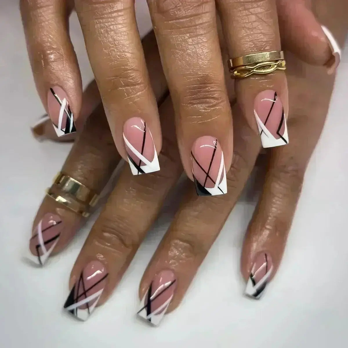GlamNail Pro 24Pcs Short Square Coffin Press On Nails Set With Glue French Glitter Ballet Style