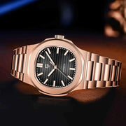 Men's rose-gold Pagani Design automatic wristwatch with black dial and stainless steel bracelet