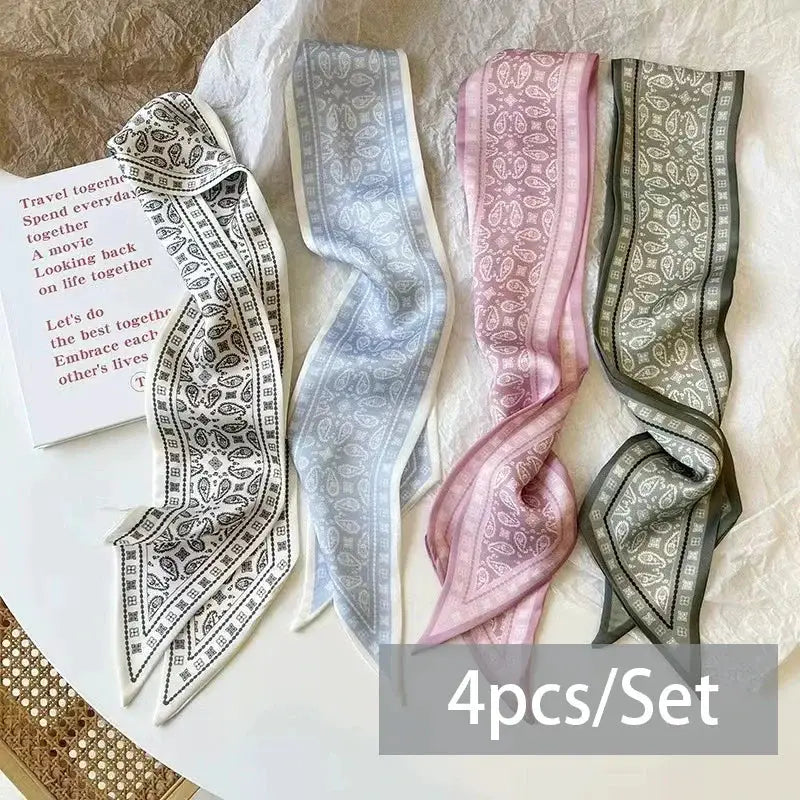SilkSerene 4 Piece Silk Satin Scarf Set For Women Lightweight Polyester Scarves Luxurious Versatile Wraps