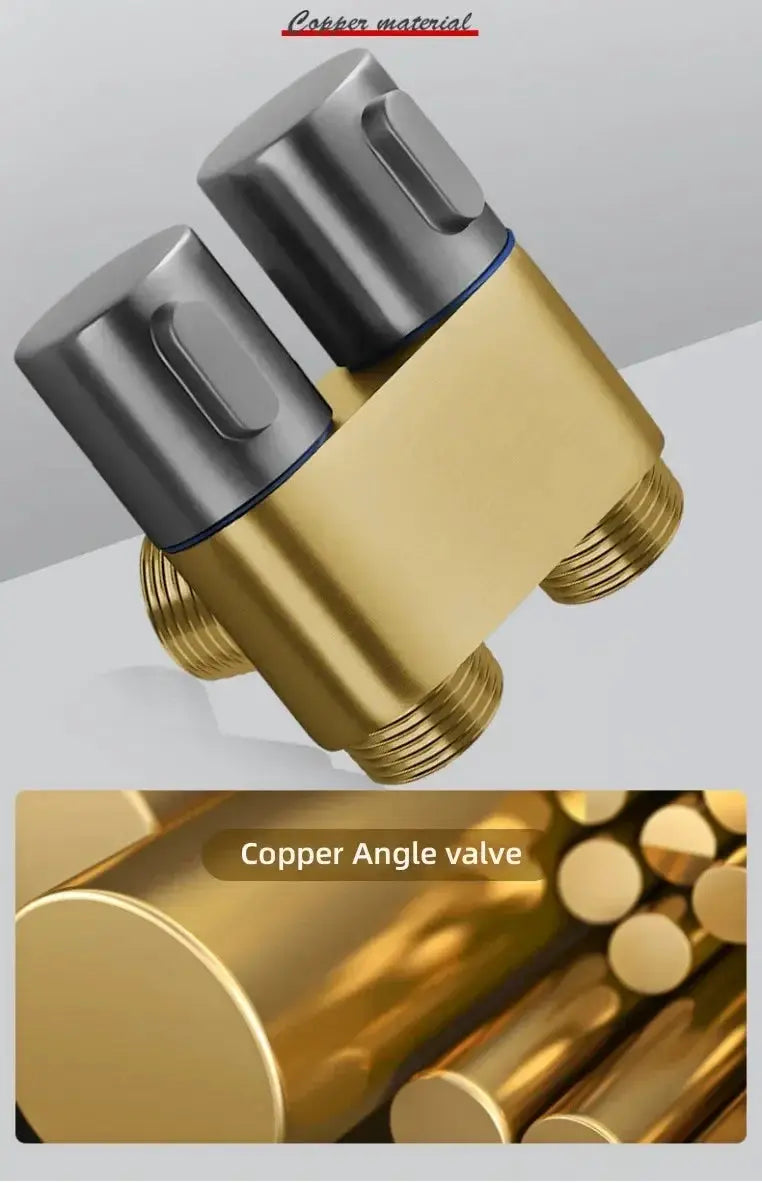 Copper angle valve with dual outlets for bidet sprayer set