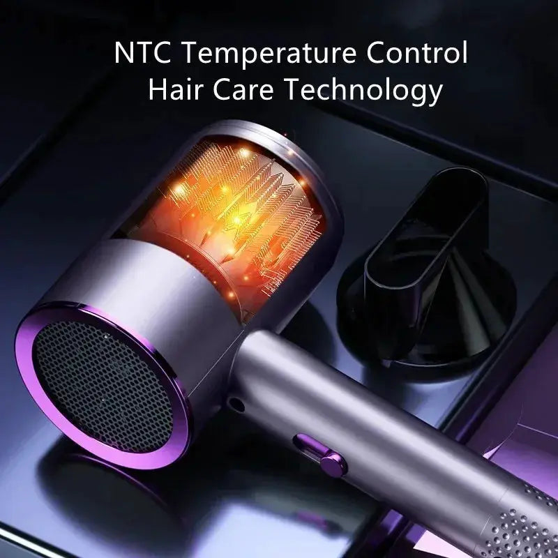 Simples Market 2000W salon hair dryer with negative ionic tech, low-noise design, purple accents