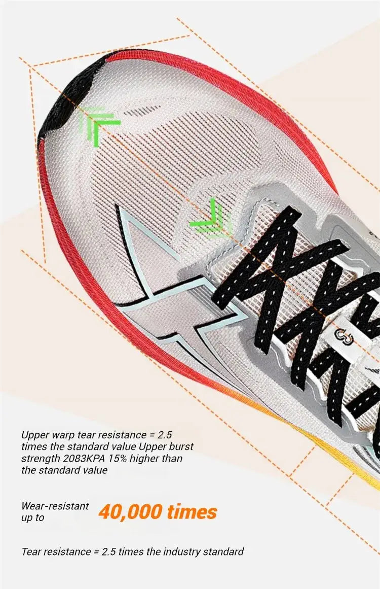 Xtep men's running shoes, white/gray with red outsole, cushioned wear-resistant sneakers with black laces