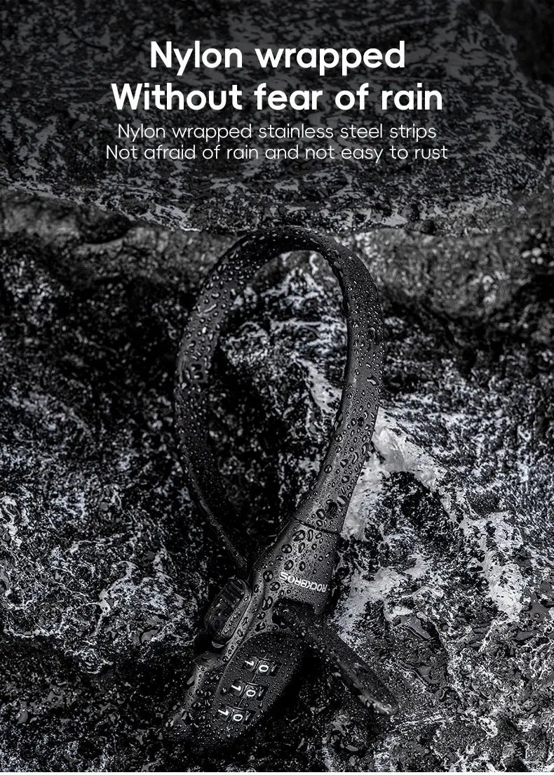 ROCKBROS black zinc-alloy portable bicycle lock cable with password lock