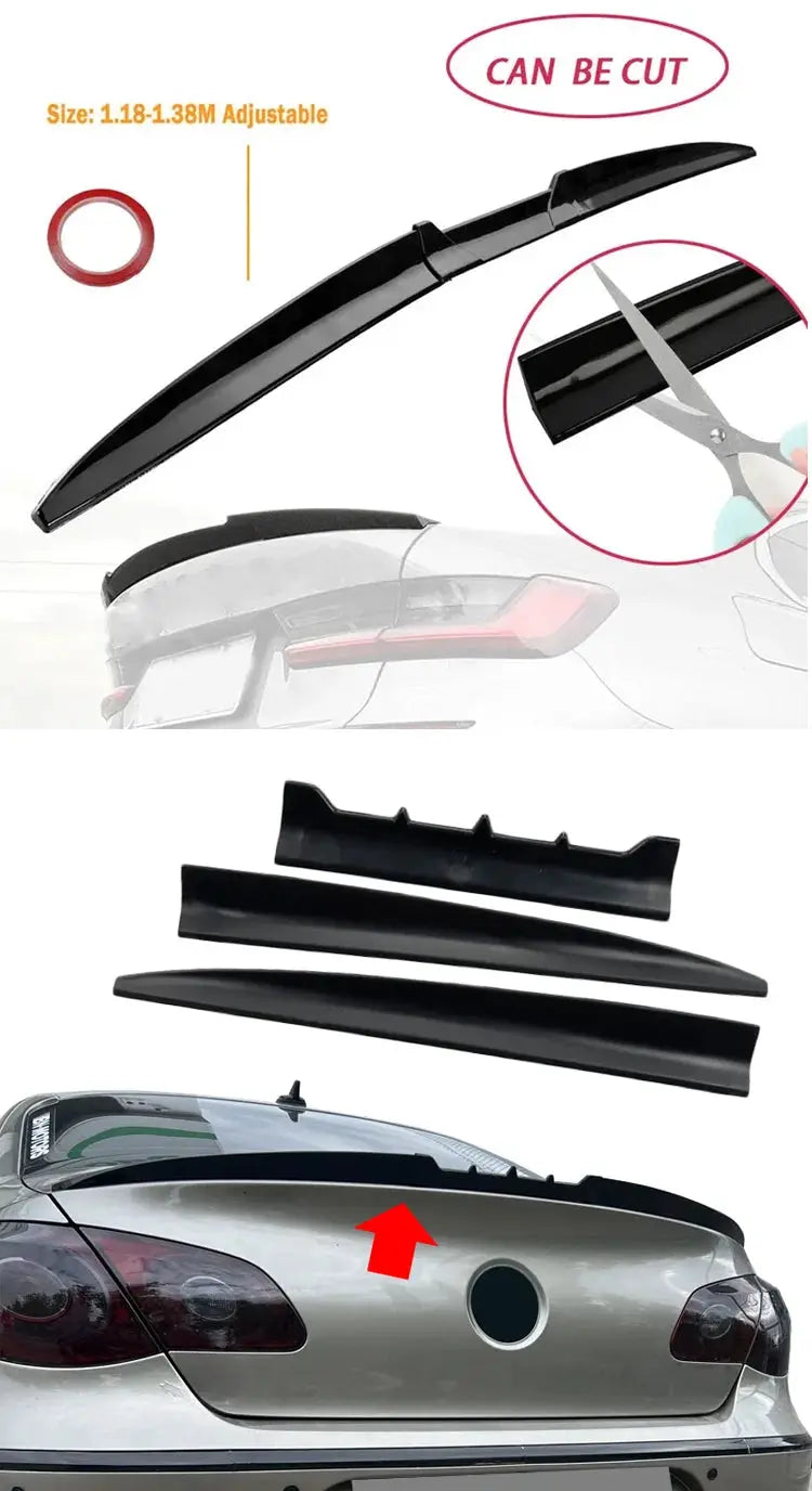 Simples Market 3-piece matte black rear spoiler kit for Audi A4 B8 (2003–2013), adjustable length