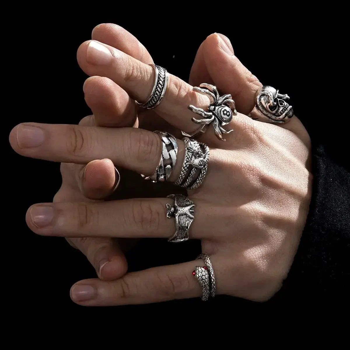 Punk Gothic Skeleton Ring Set Unisex Jewelry Grunge Butterfly Frog Motifs Hip Hop Street Style Ring Gift 2024