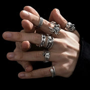 Punk Gothic Skeleton Ring Set Unisex Jewelry Grunge Butterfly Frog Motifs Hip Hop Street Style Ring Gift 2024