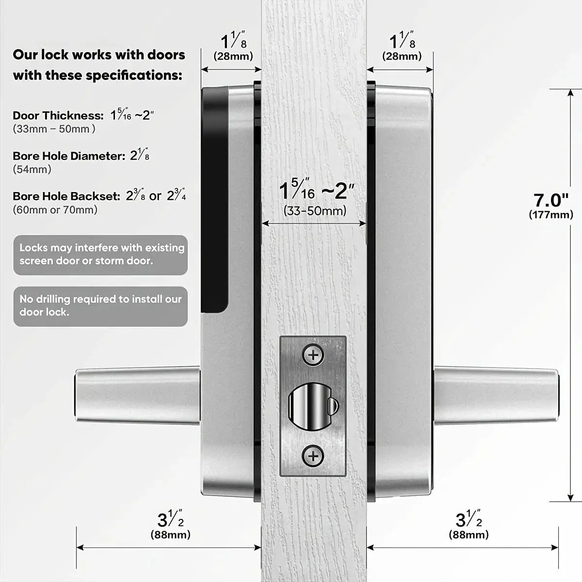 Smart Fingerprint Door Lock With App Control, Keyless Entry, WiFi, NFC, Touchscreen, IP67 Waterproof, 2 IC Cards