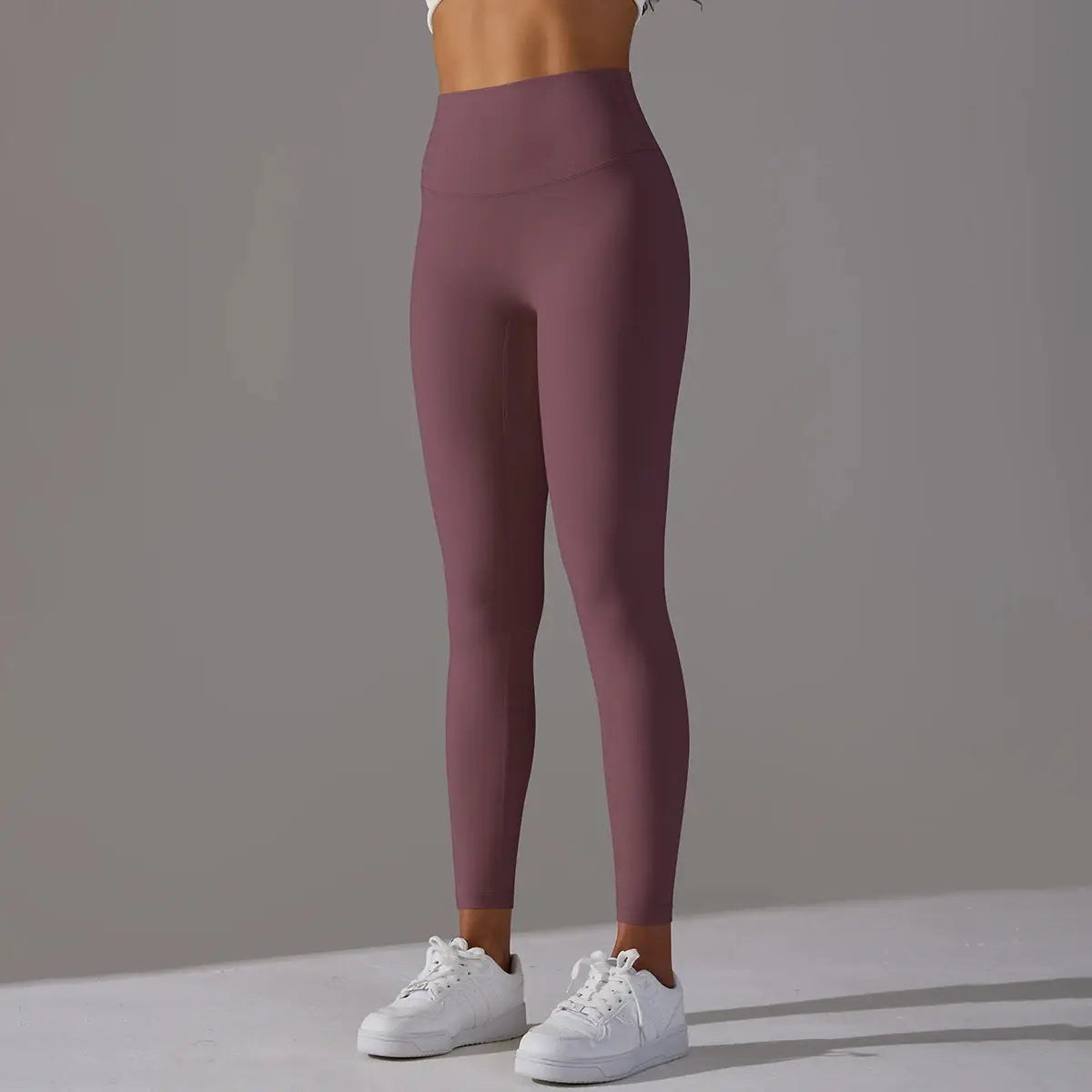 High Waist Naked Feeling Leggings by Simples Market in mauve for women's fitness, running, and yoga