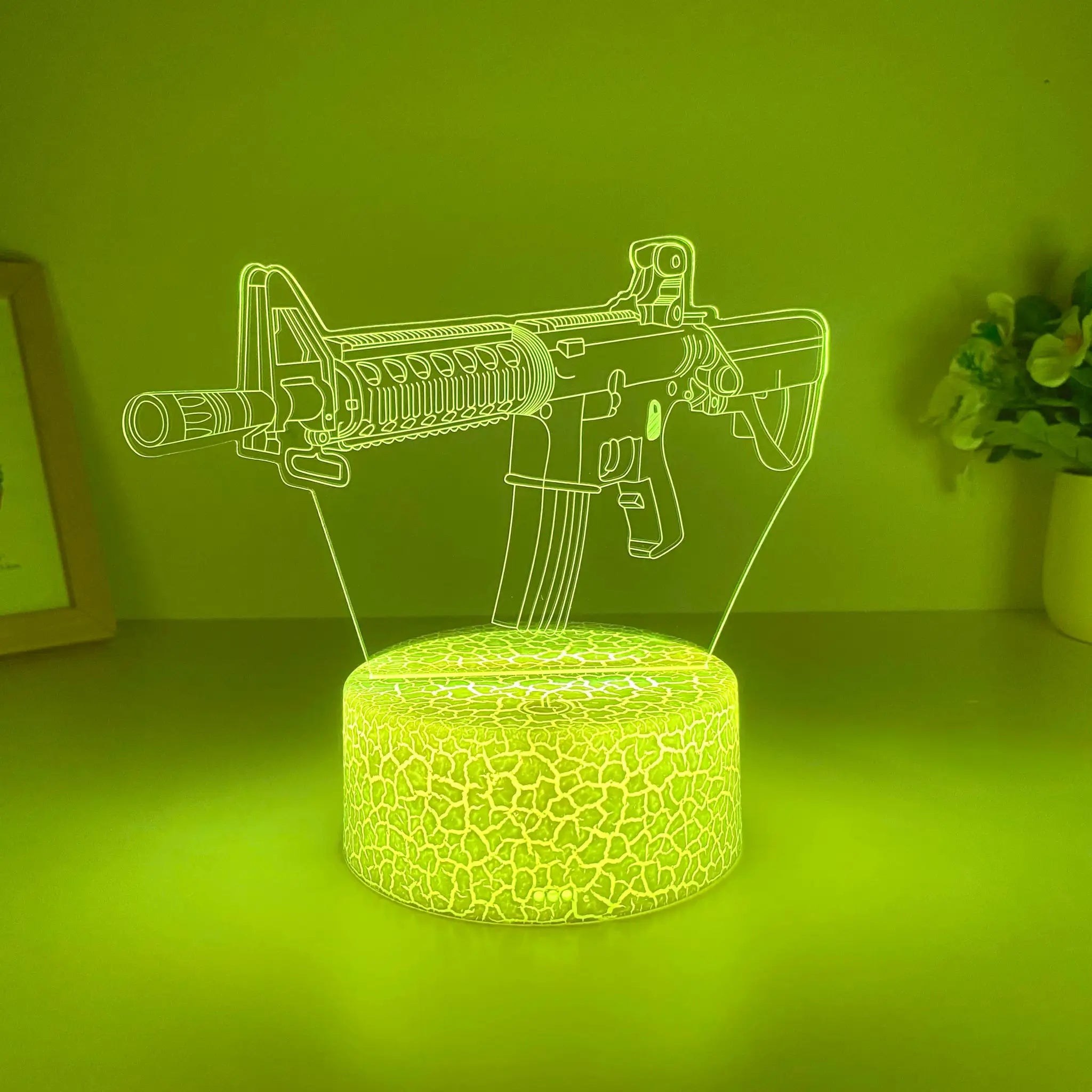 Simples Market submachine gun modeling night light, USB powered edge-lit acrylic table lamp