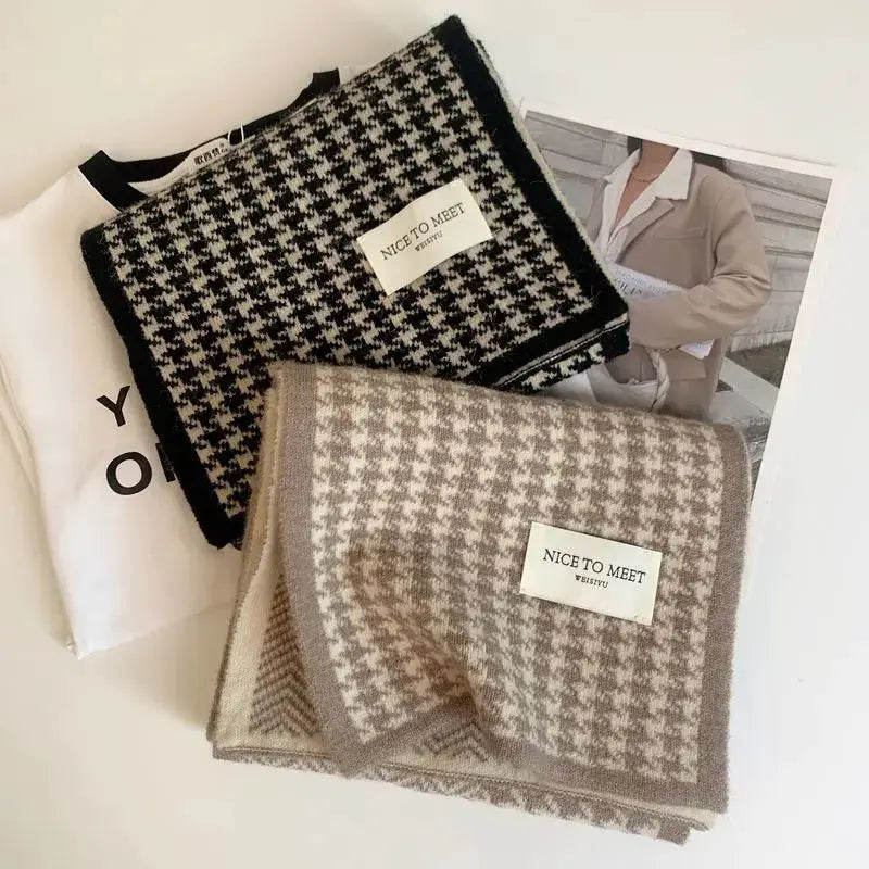 Atmosphere Double Sided Thickened Knitted Scarf Polyester Warm Winter Accessory For Students