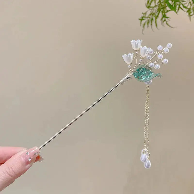 Elegant Chinese Style Romantic Enameled Flower Tassel Hair Clip Alloy Jewelry Hairpin For Women Fashion Accessory