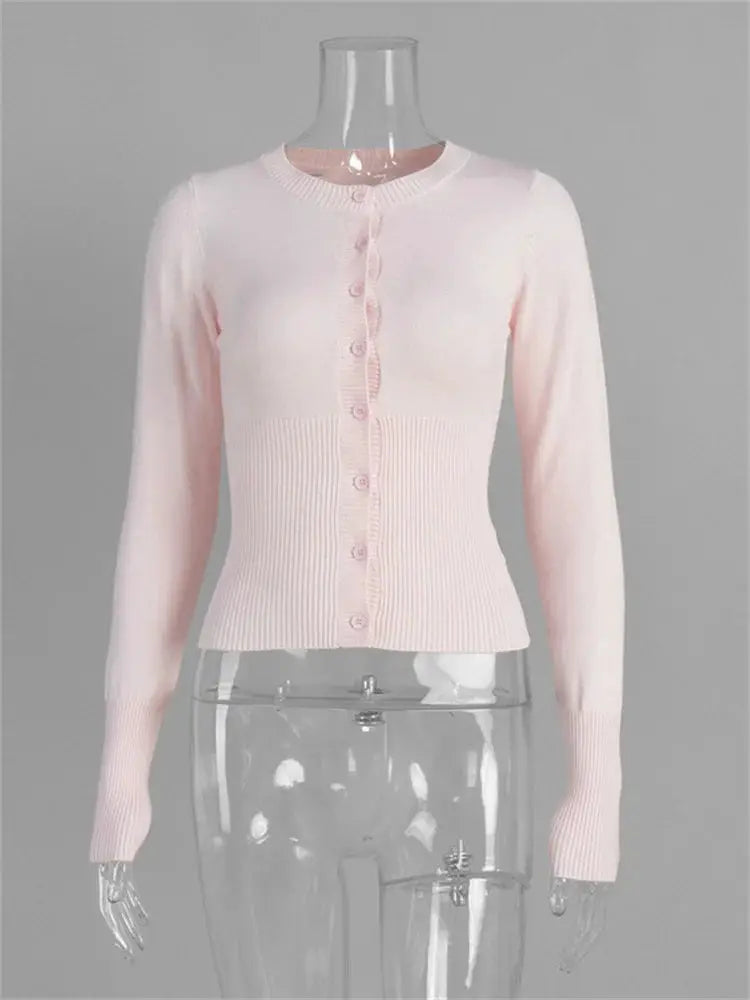 Tossy Casual Knit Cardigan for Women Long Sleeve Ribbed Patchwork Cropped Top Elegant Slim Knitwear for Autumn Winter