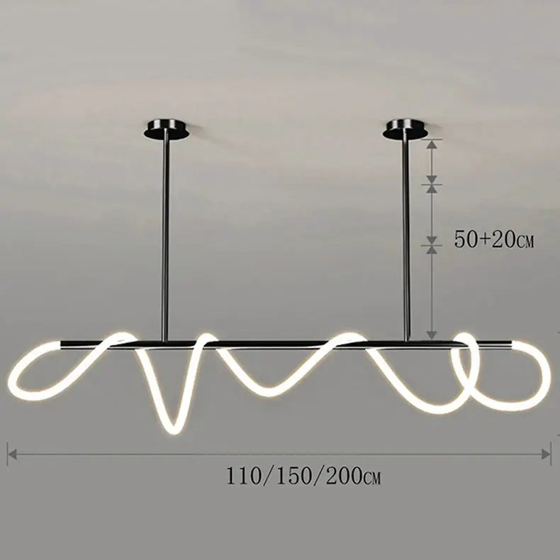 Simples Market Nordic dining chandelier with black metal frame and looped LED light, 110/150/200 cm wide.