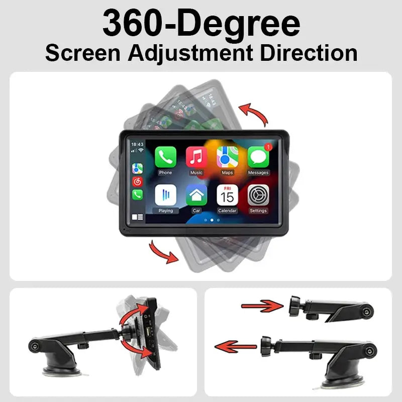 Hippcron 7Inch Car Radio With Wireless CarPlay Android Auto Universal