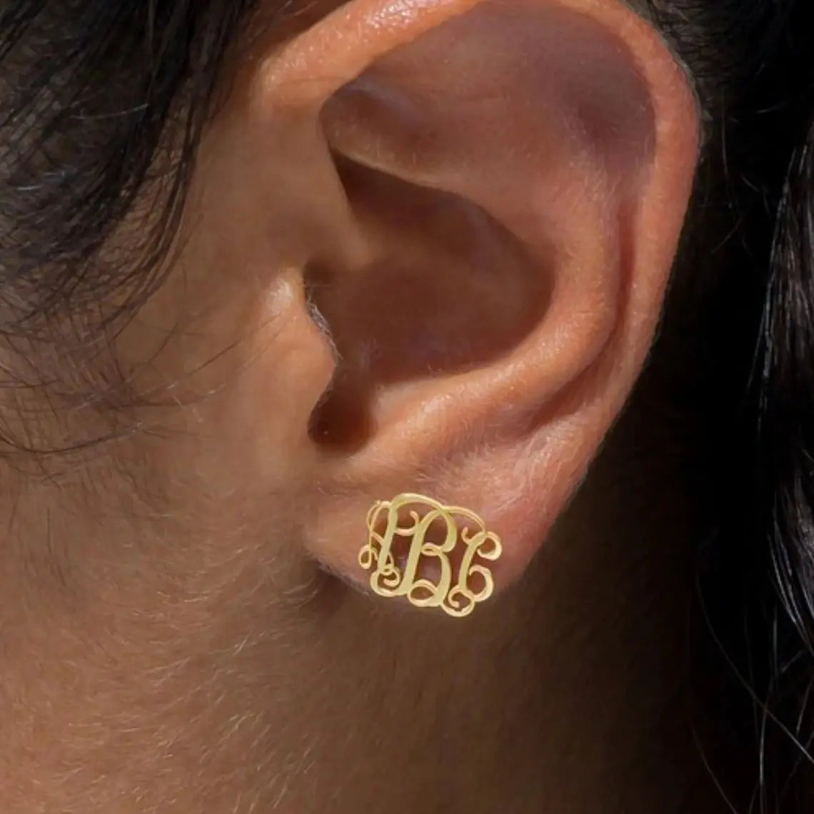 Gold-tone stainless steel Bohemia monogram stud earrings with initials
