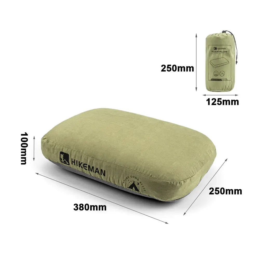 Hikeman memory foam pillow for camping, olive green, soft slow-rebound neck support