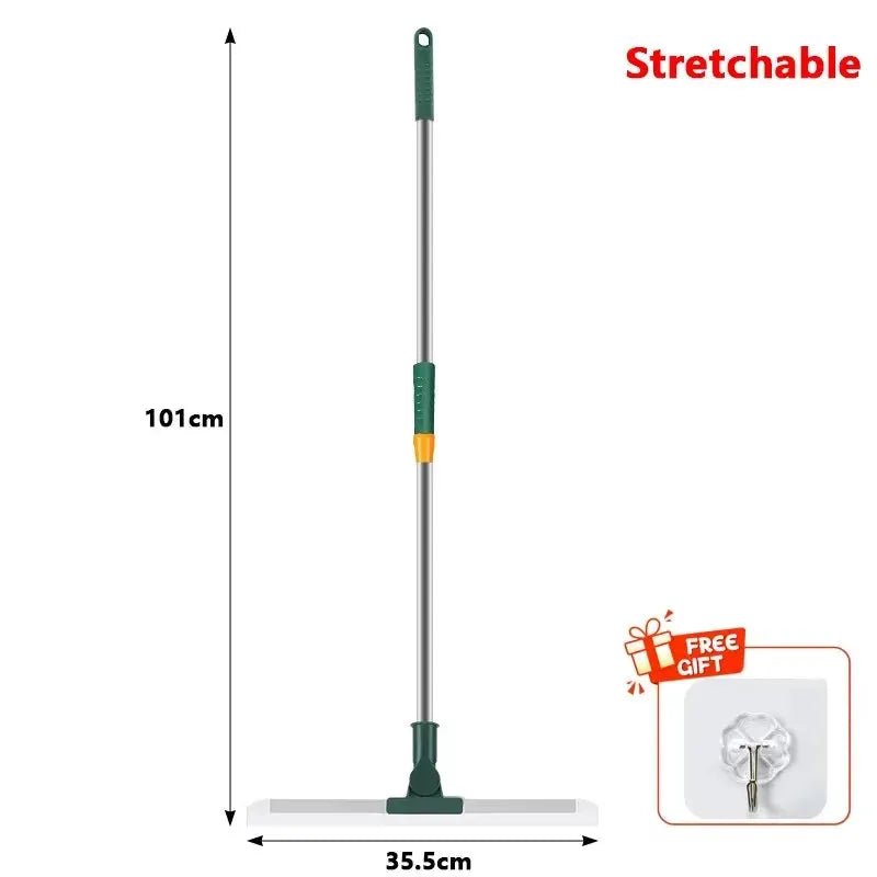 Extendable silicone scraper broom wiper, 101 cm tall, green handle with yellow locking collar.