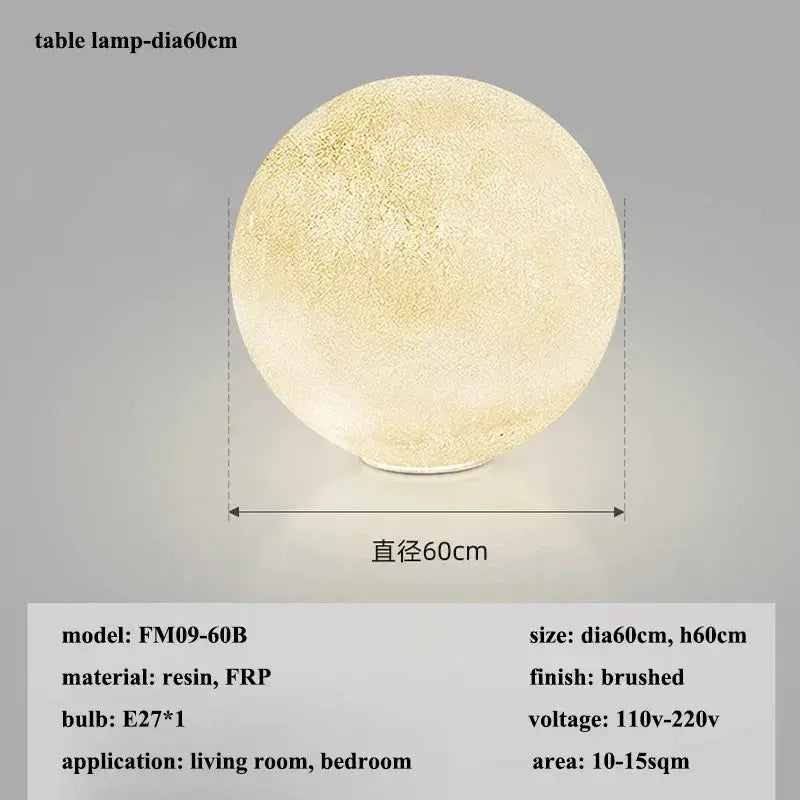 Simples Market Nordic Moon LED pendant lamp, 60 cm diameter resin sphere with brushed finish for living room or bedroom.