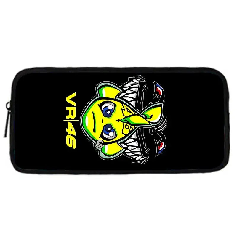VR46 pencil bag by Simples Market, black with neon green cartoon mascot
