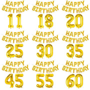 15 Piece Gold Happy Birthday Foil Balloons Set With Numeric Cutouts For Milestone Ages 10 To 60 Kids And Adults