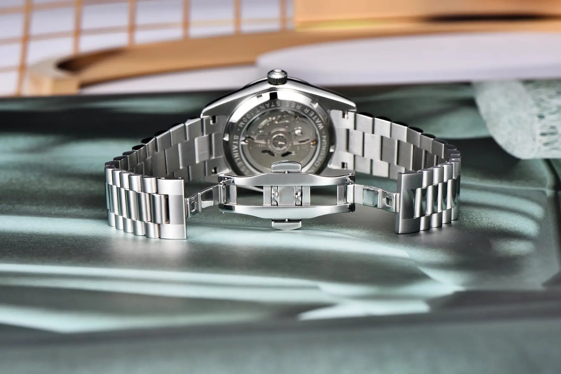 Pagani Design DD40 men's silver stainless steel automatic watch with transparent case back