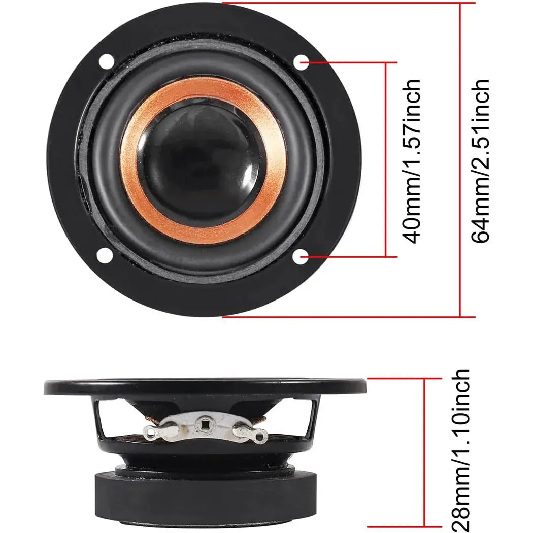 2-pack 63mm round bass loudspeakers, black frame with copper ring, 4Ω 5W for DIY mini Bluetooth speaker