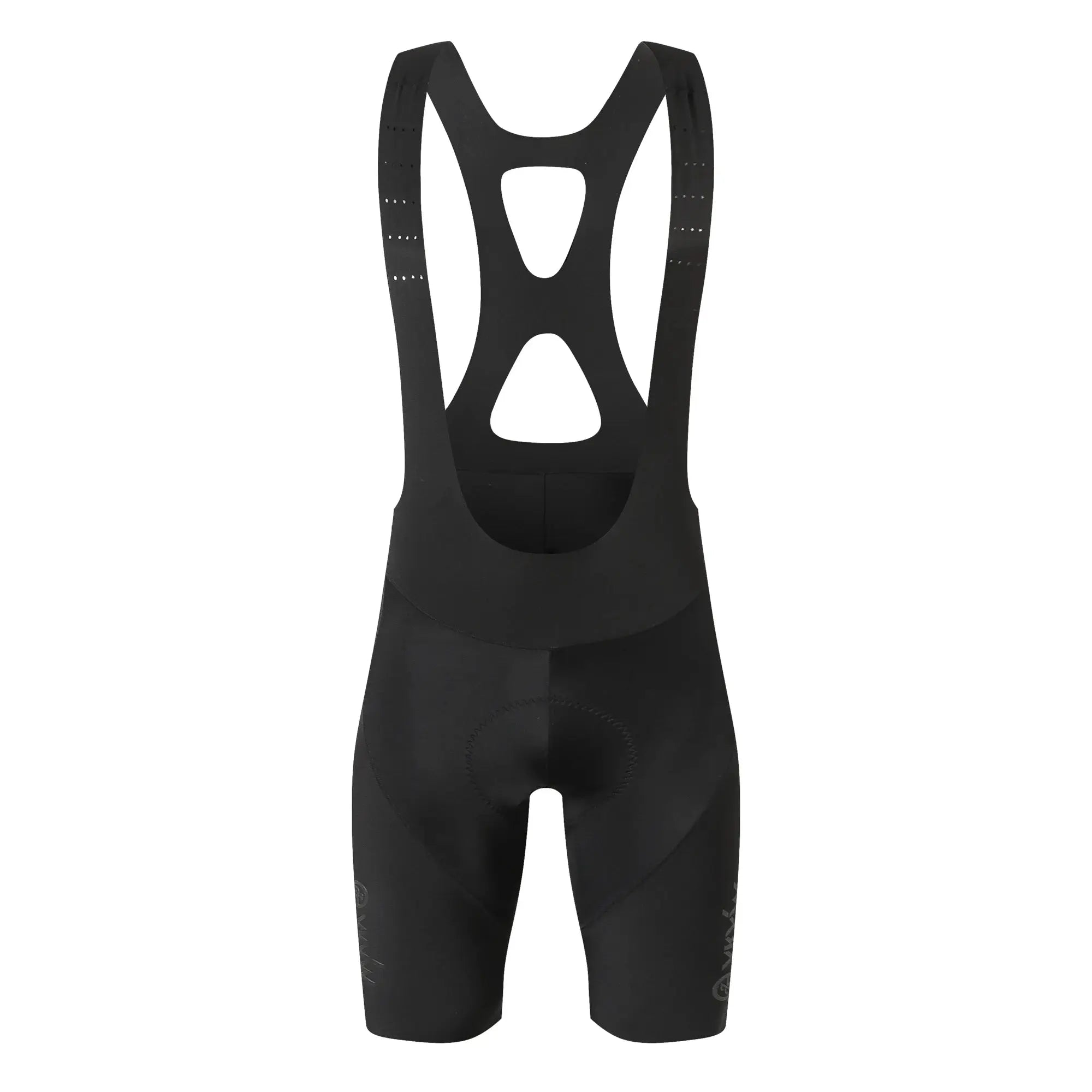 Men's cycling bib shorts, black hollow-back design with 3D padding, breathable road bike pants