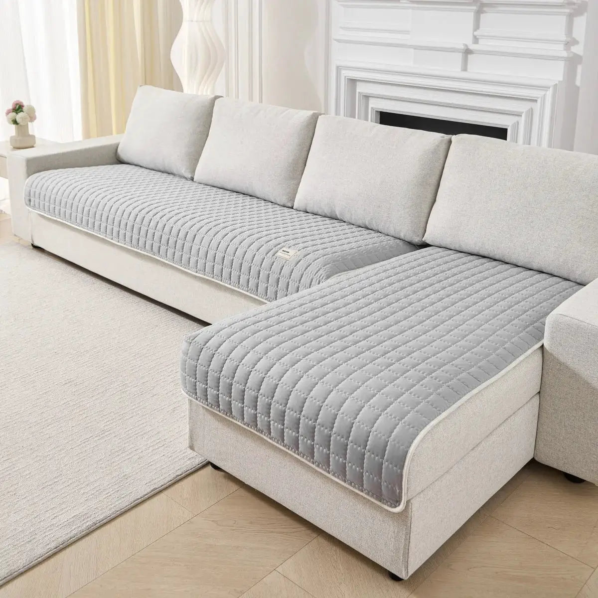 Sofa slipcover Simples Market plain quilted anti-slip cover in light gray for sofa