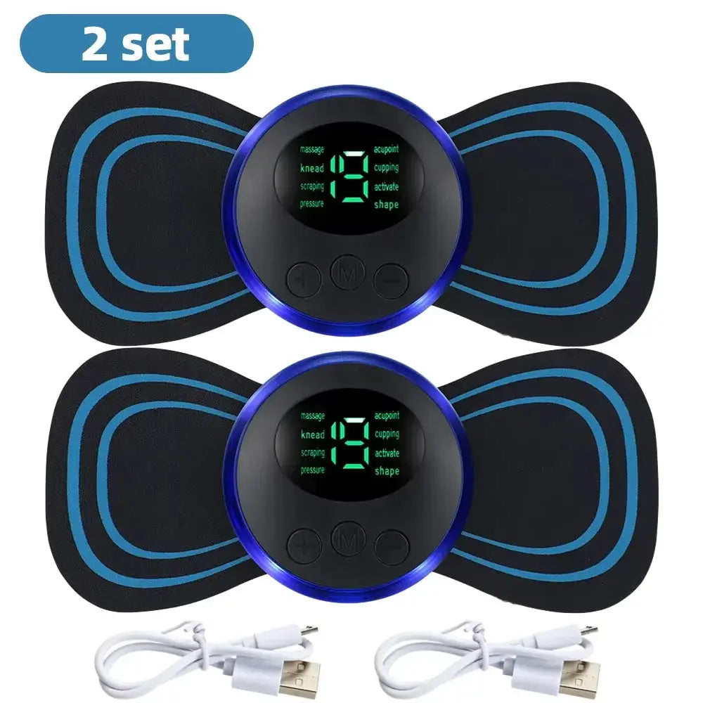 EMS neck massager set by Simples Market, black with blue accents, 2 units, 8 modes, 19 levels.