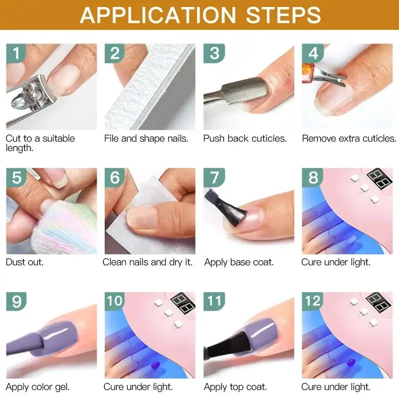 MTSSII 12-piece gel nail polish set nude pink red glitter by Simples Market; UV soak-off manicure kit