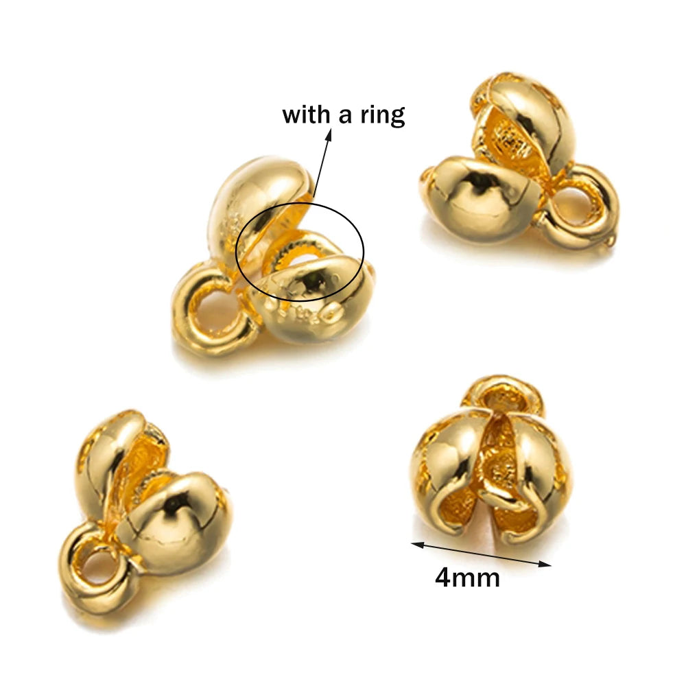 20pcs 18K gold-plated brass bracelet end caps with rings, 4mm end tips for DIY jewelry making