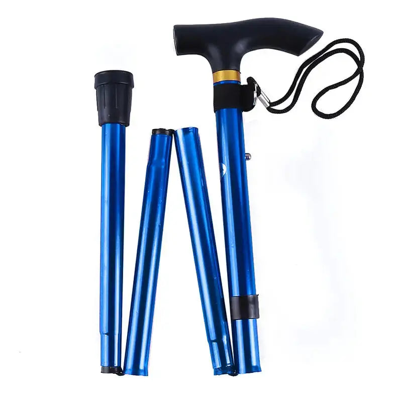 Simples Market blue 4-piece telescopic walking stick; aluminum alloy foldable trekking pole with black handle