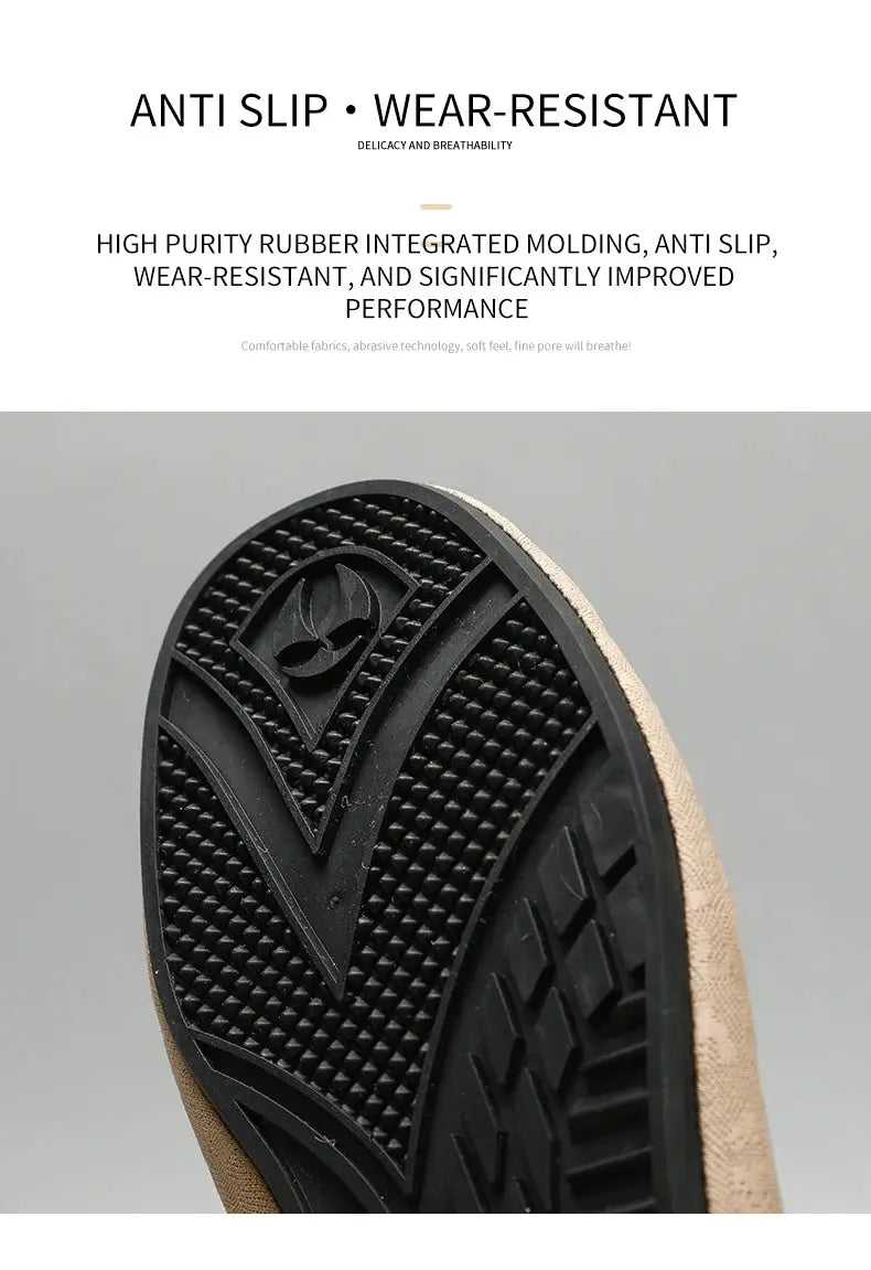 YRZL mesh loafers for men with beige upper and black anti-slip sole; close-up of tread pattern.