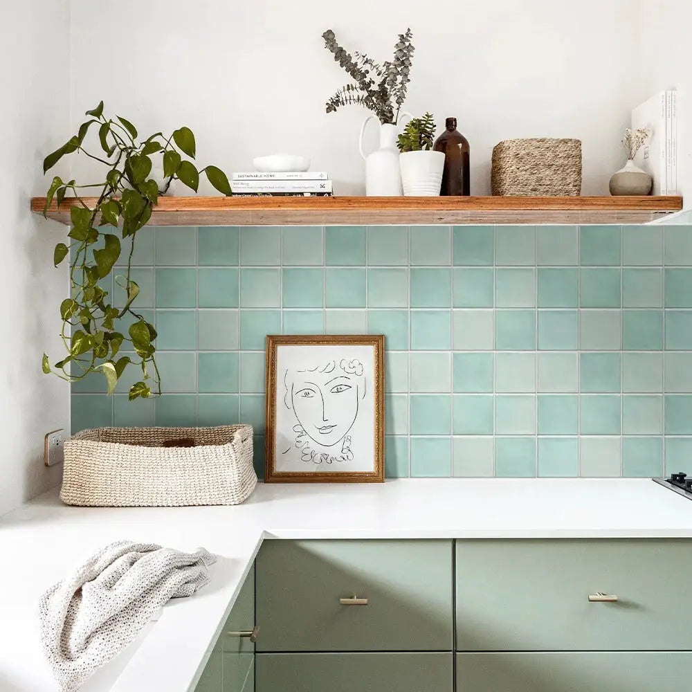 3D decorative tile stickers, self-adhesive teal backsplash tiles for kitchen and bathroom, water mold resistant, 30x30cm
