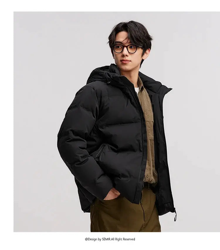 Semir men's black down jacket with hood, puffer-style waterproof winter outerwear