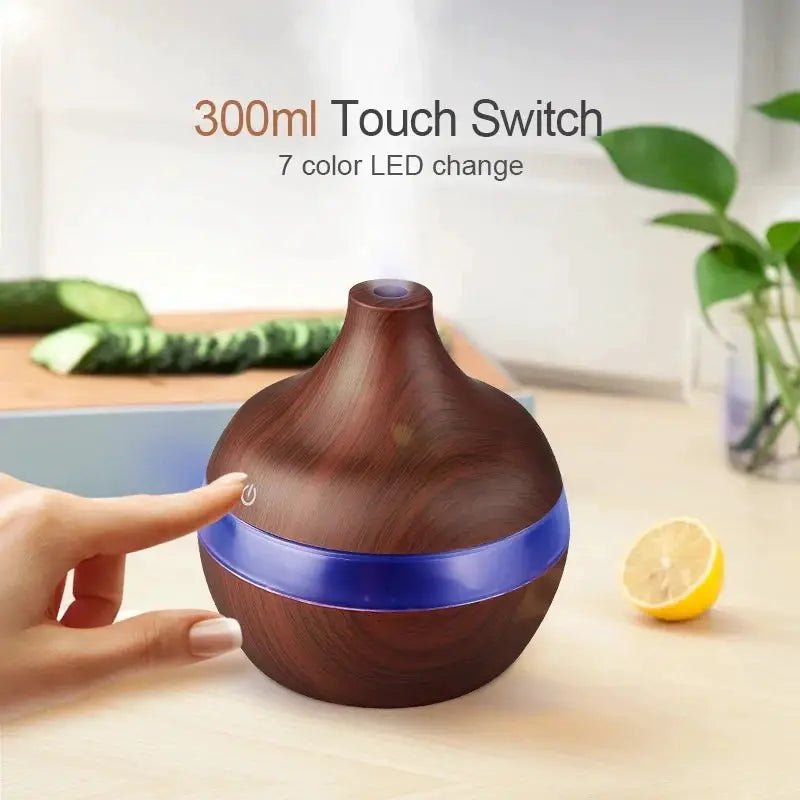Wood Ultrasonic Humidifier Aroma Diffuser 300ml Cool Mist Essential Oil Aromatherapy For Home