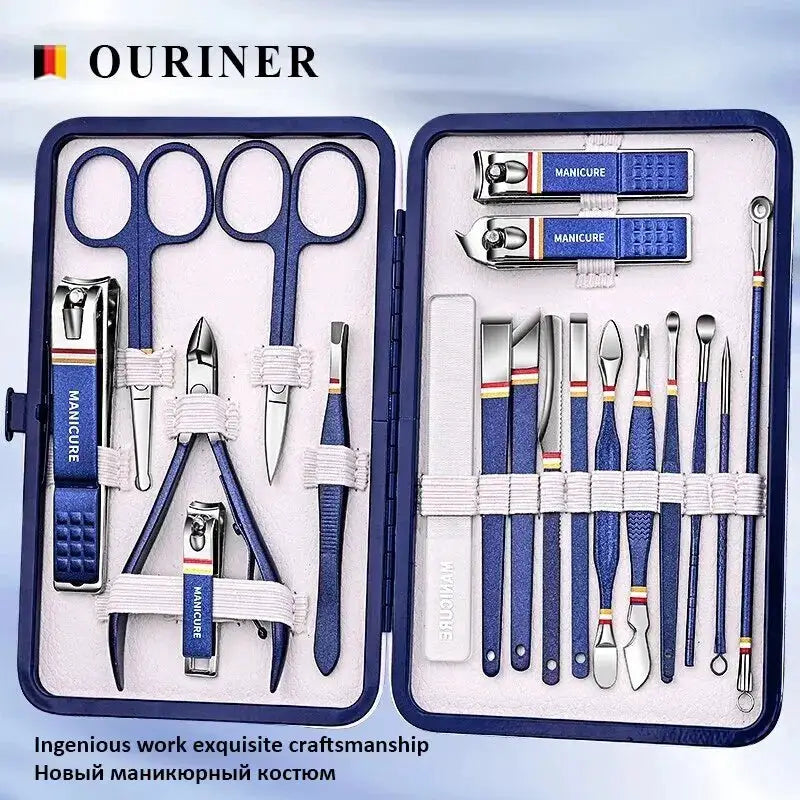 Manicure set by Simples Market in blue case with stainless steel clippers and scissors, 9–19 pcs