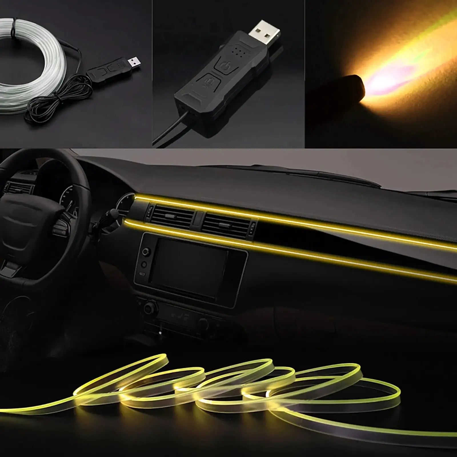 2 3 4 5M RGB Car Interior Ambient LED Light Strip With Invisible Fiber Optic Lighting And APP Control