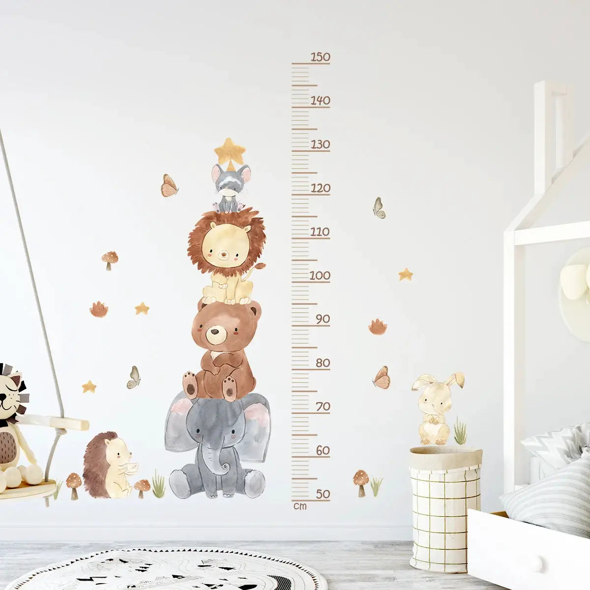 3pc cartoon animal height ruler wall stickers by Simples Market, removable waterproof PVC for kids' rooms