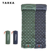 TARKA inflatable camping mats with pillow; two green and blue self-inflating sleeping pads by Simples Market.