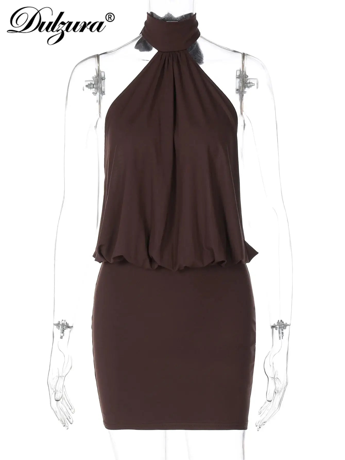 Dulzura Halter Backless Lace Up Bodycon Mini Dress Womens Party Club