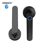 TTLock smart door lock by Simples Market, black finish, 5-in-1 keyless entry with fingerprint and RFID, Bluetooth app.
