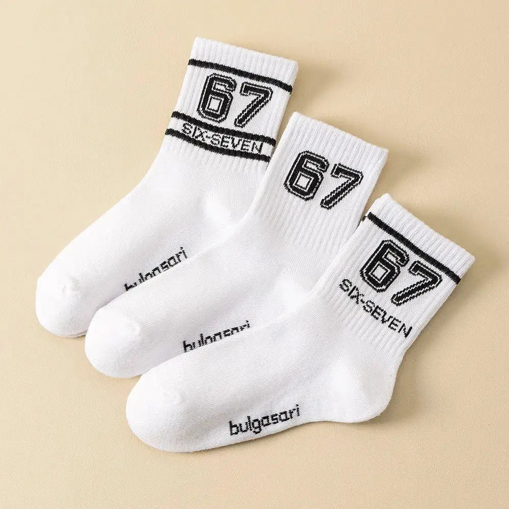 Kids Mid Calf Sports Socks With 67 Print Unisex All Season Trendy Comfort Durable