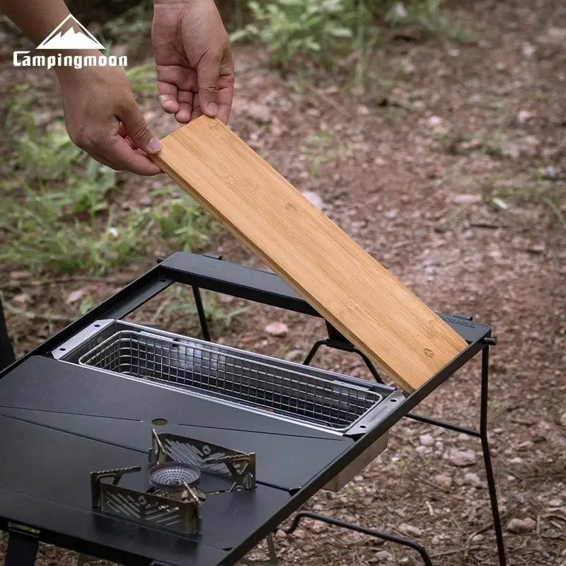 CampingMoon Bamboo Board BBQ CKP25 Portable Outdoor Camping Wooden Tabletop Dish Tray