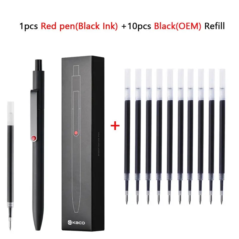 KACO MIDOT 0.5mm gel ink pen set with red-ink pen and 10 black refills