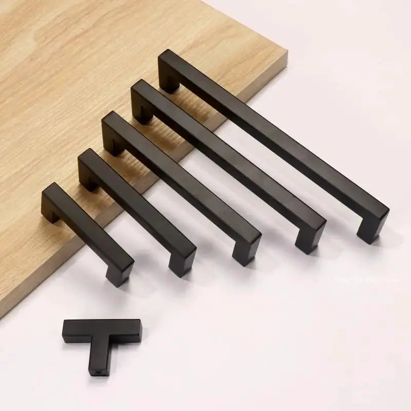 Square Cabinet Handle Stainless Steel Wire Drawn Finish Black Gold Silver Kitchen Cabinets Wardrobe Drawers